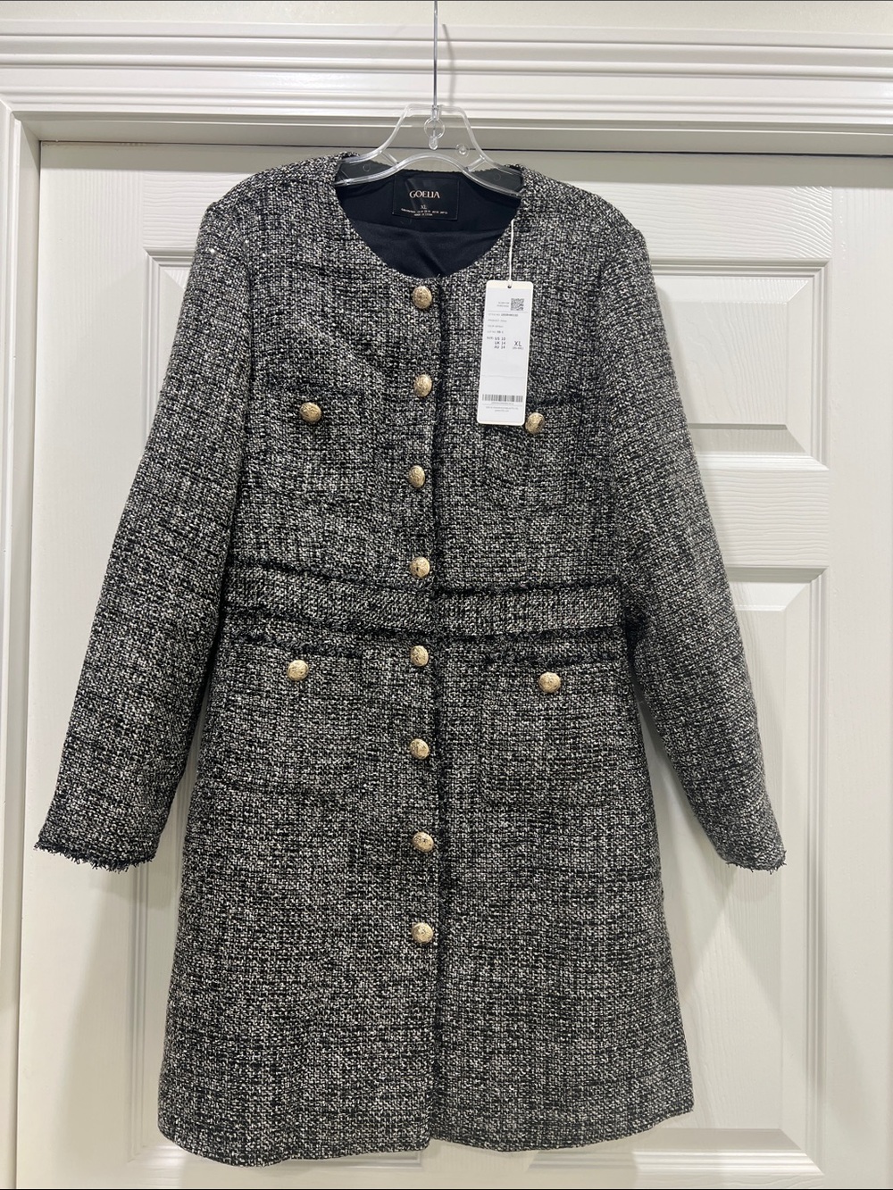 Black Tweed Button-Front Dress